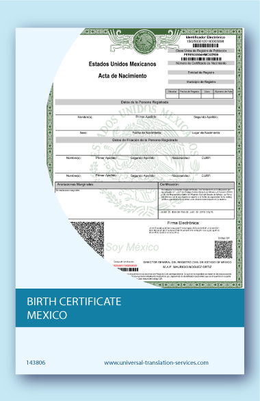 Mexican birth certificate translation