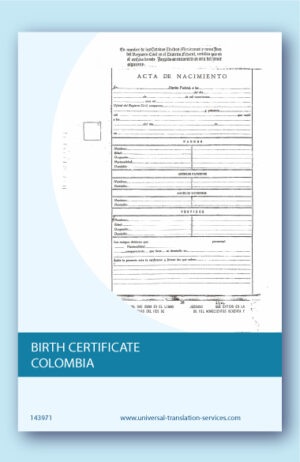 English translation of Colombian birth certificate