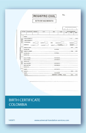 English translation of Colombian birth certificate