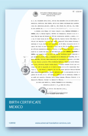 Birth certificate Mexico translated into English