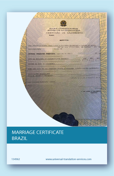 Brazilian marriage certificate translation into English