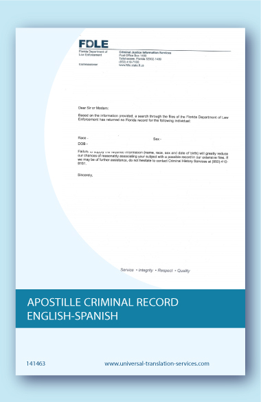 Apostille criminal record translation from English to Spanish