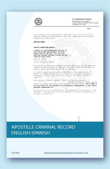 Apostille criminal record translation USA to Spanish