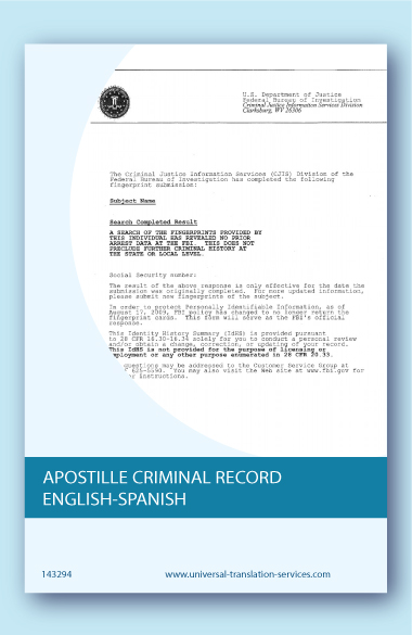 Apostille criminal record translated from English to Spanish